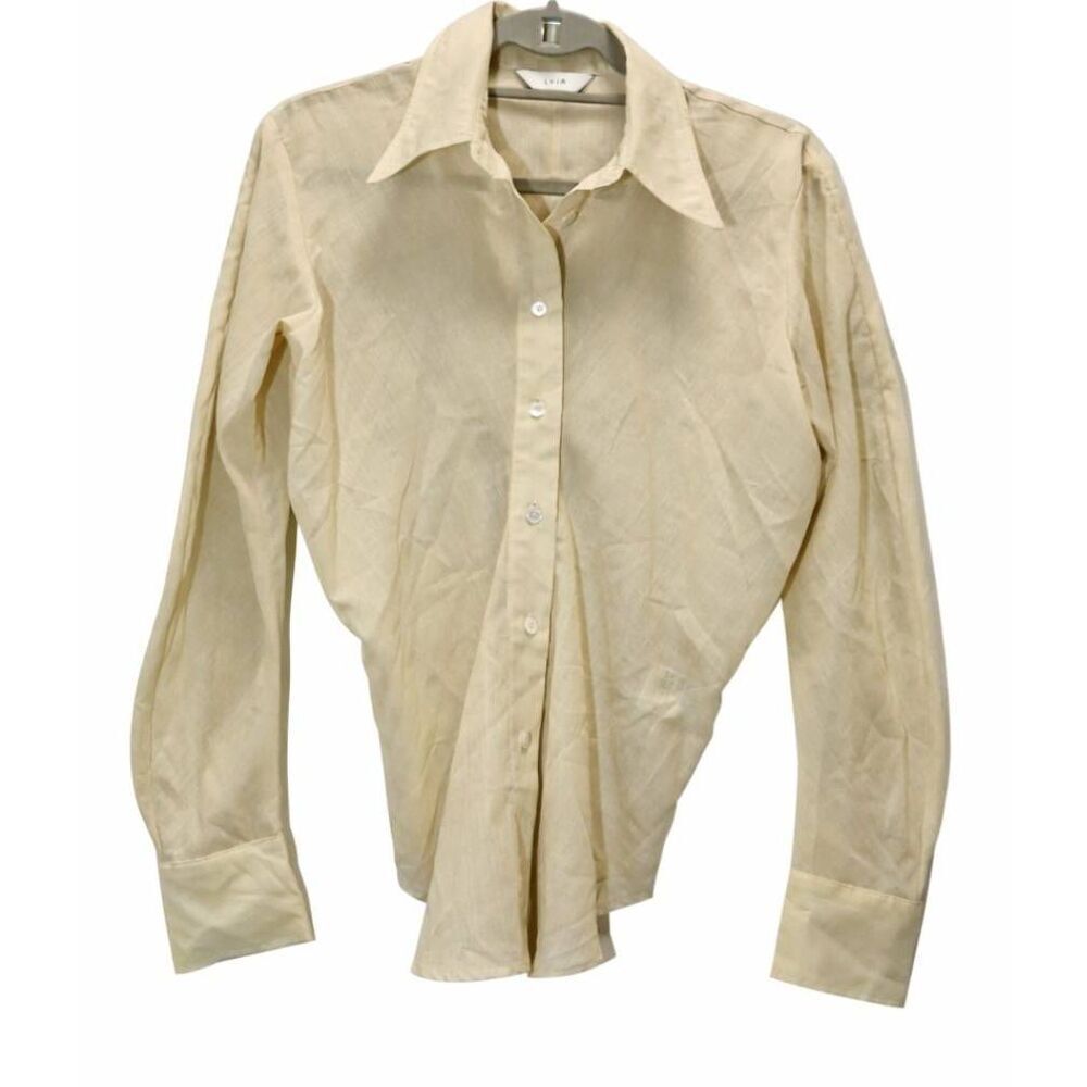 Lvir womens small shirt wool yellow lightweight sheer blouse art wear top